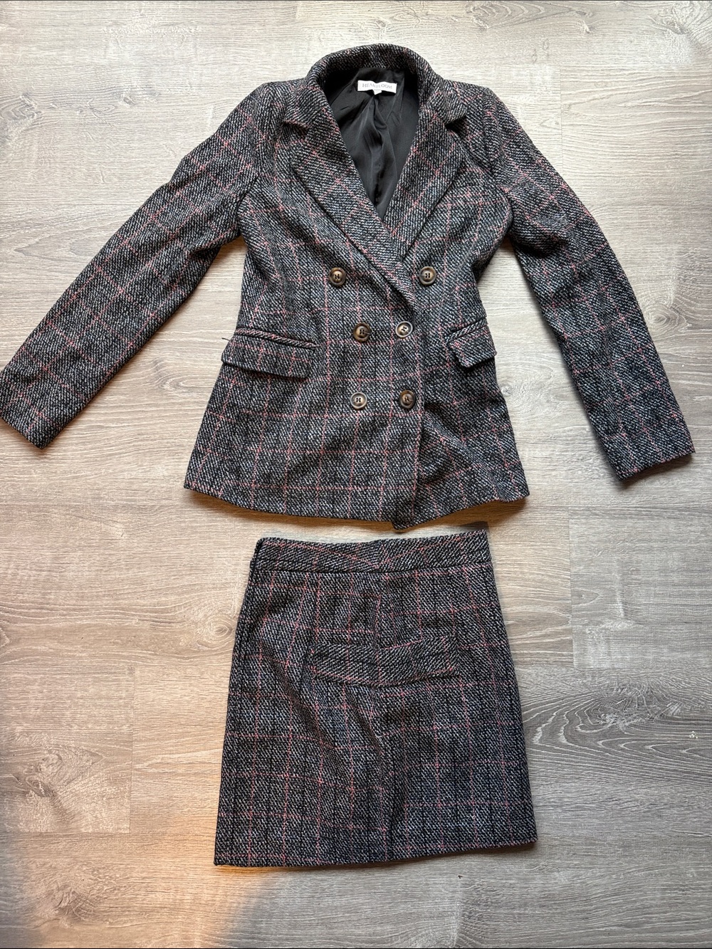 Heartloom Black and Pink Tweed Double-Breasted Blazer with Matching Skirt